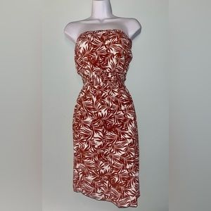(Must Have!!) Strapless Burnt Orange/White Palm Design Beach Dress⛱️🏝️